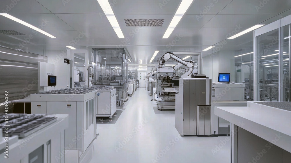A clean, high-tech laboratory equipped with advanced robotics and machinery, representing modern technology, automation, and precision in a controlled environment.
A clean, high-tech laboratory equipped with advanced robotics and machinery, representing modern technology, automation, and precision in a controlled environment.