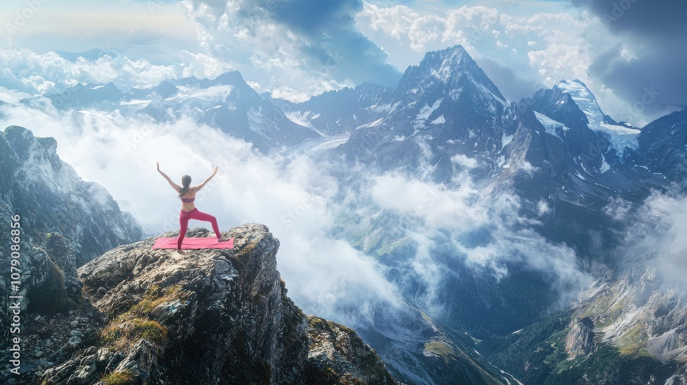 Woman Celebrating on Top of Mountain Woman Celebrating on Top of Mountain