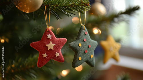 Felt Star Ornaments on a Christmas Tree
