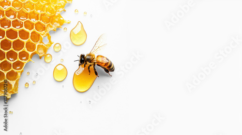 Obraz na płótnie Honeycomb with Bee on Transparent Background