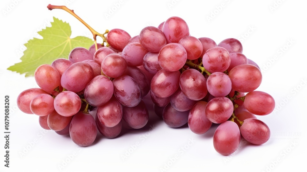 Fototapeta premium Ripe beautiful blue or pink grapes on a white background.