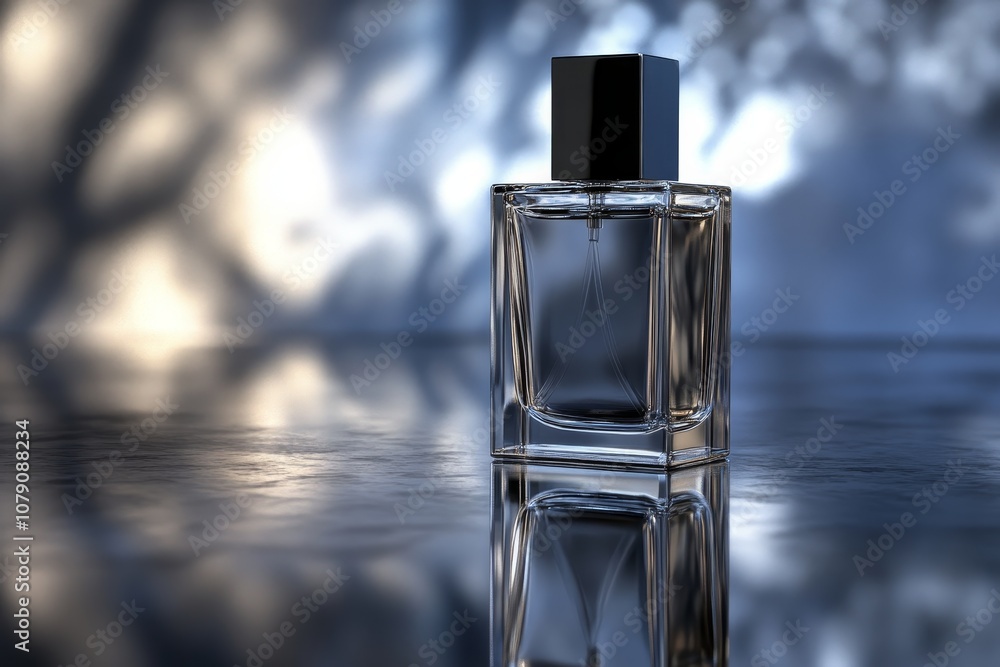 Elegant Perfume Bottle on Reflective Surface Elegant Perfume Bottle on Reflective Surface
