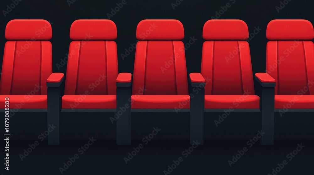 Obraz premium Horizontal banner featuring a row of red cinema seats