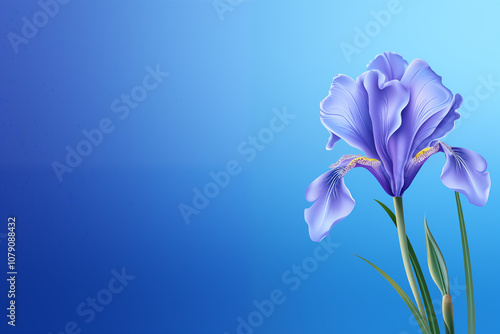 
A macro close up photo of vector illustration of iris bloom isolated on blue background, professional lighting, ultra highly realistic, smooth light, PNG, ample space for text photo