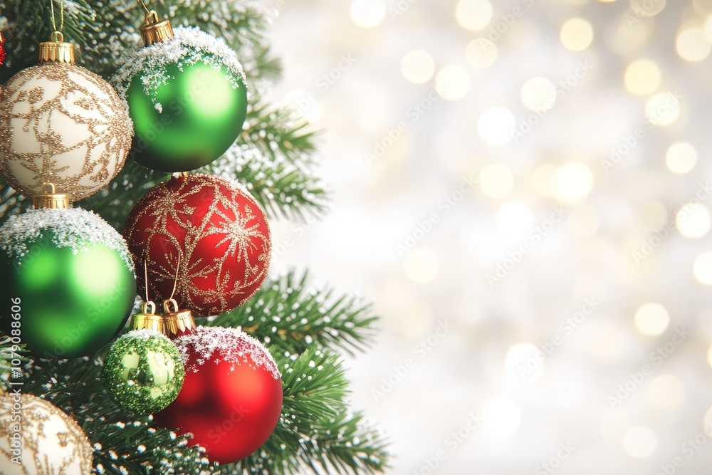 Festive Christmas Ornaments on Tree Festive Christmas Ornaments on Tree