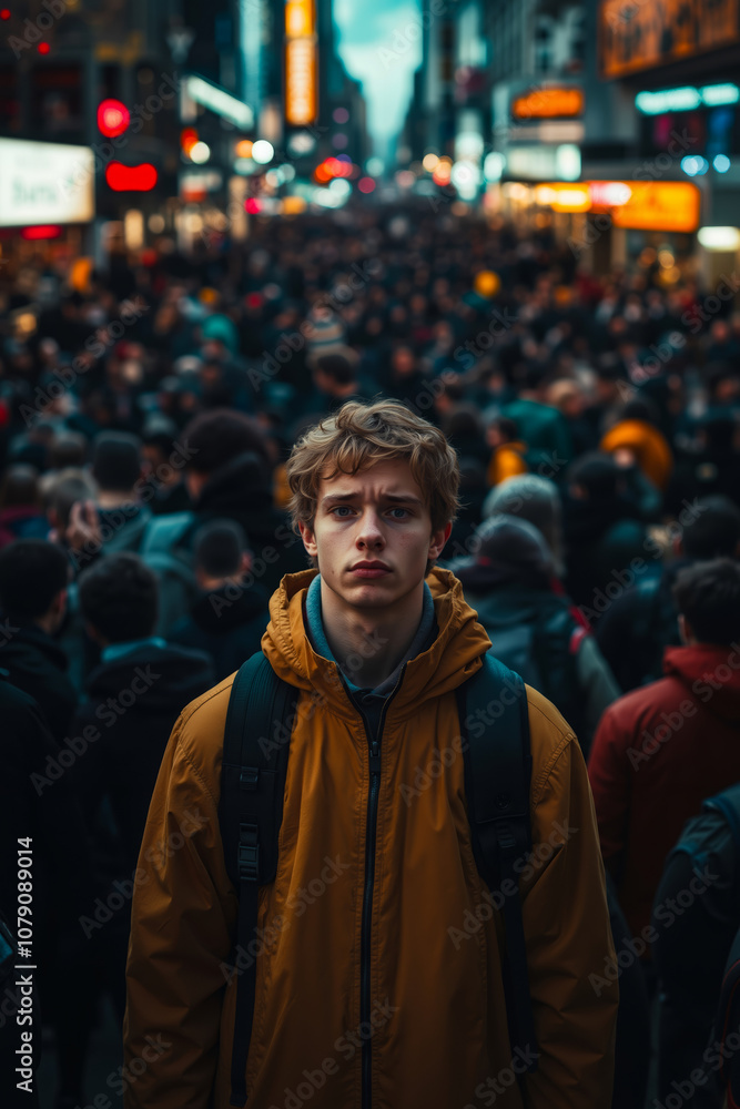 A man standing in the middle of a crowded city street A man standing in the middle of a crowded city street