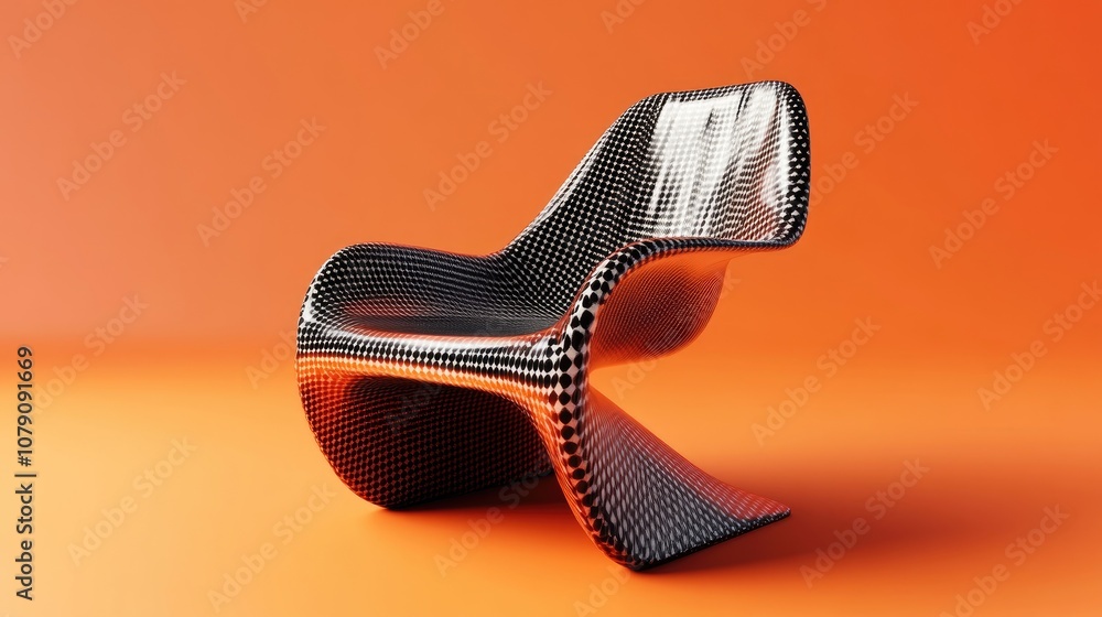 Monochrome chair design rendered in 3D against a vibrant orange backdrop Monochrome chair design rendered in 3D against a vibrant orange backdrop