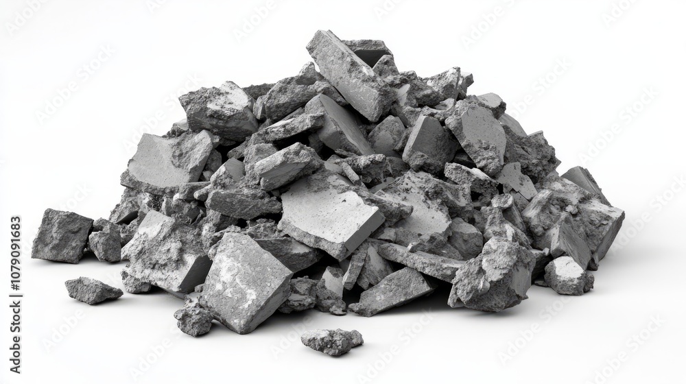 Multiple piles of crushed stone against clean wite background Multiple piles of crushed stone against clean wite background