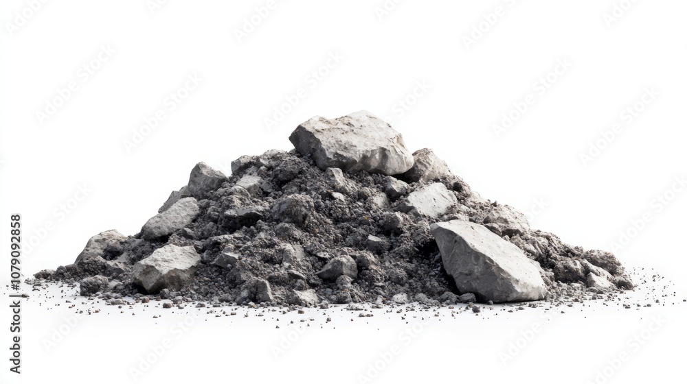 Multiple piles of crushed stone against clean wite background Multiple piles of crushed stone against clean wite background