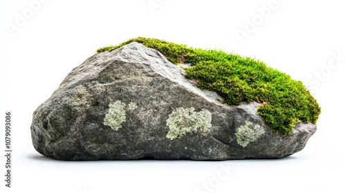 green mossy stone isolated on white photo