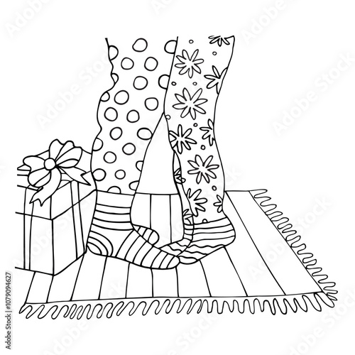 Illustration on a winter theme in a minimalistic style on a white background. Can be used to create postcards, invitations, posters. Coloring pages.