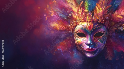 Wallpaper Mural Carnival celebration greeting card featuring a mask against a purple backdrop Torontodigital.ca