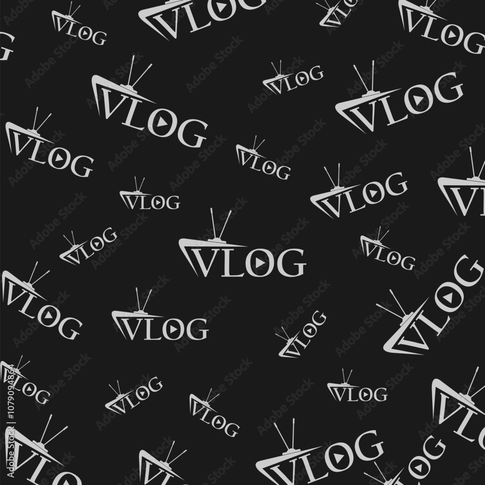 Creative logo for video vlog or channel Seamless pattern isolated on black Creative logo for video vlog or channel Seamless pattern isolated on black