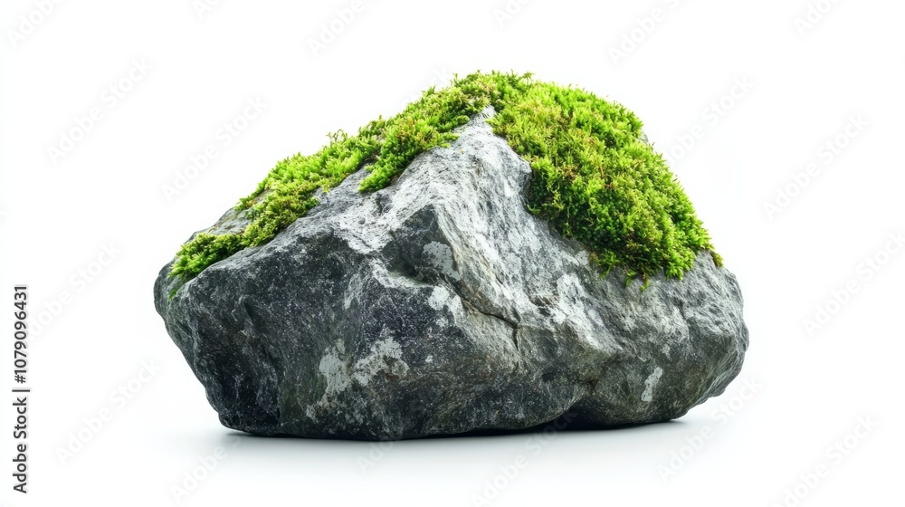 stone with green moss isolated on white stone with green moss isolated on white