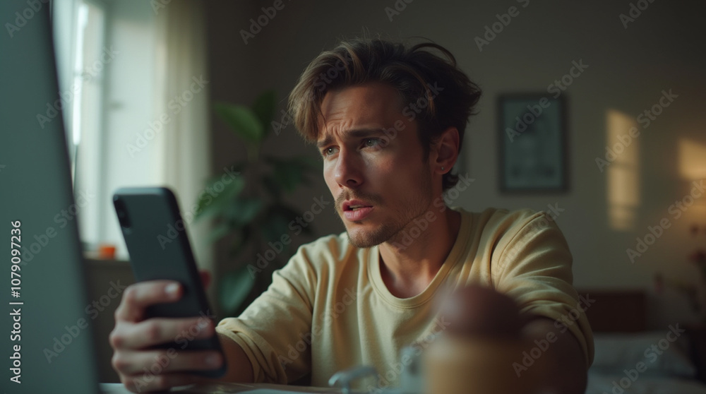 Contemplative Man Using Smartphone Contemplative Man Using Smartphone