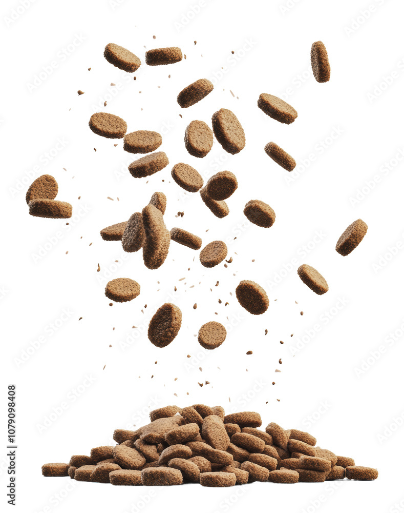 PNG Dry pet food dropping from above onto a pile