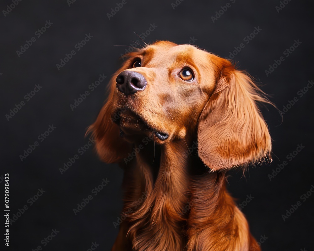 Irish Setter dog looking ahead with a gentle expression Irish Setter dog looking ahead with a gentle expression