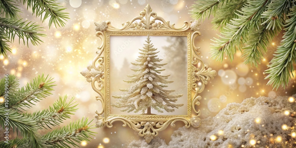 Delicate Lace-like Snowflakes Gently Fall on a Vintage Inspired Ornate Gilded Surface Delicate Lace-like Snowflakes Gently Fall on a Vintage Inspired Ornate Gilded Surface