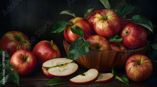 Discover the freshness of juicy red apples in a rustic bowl