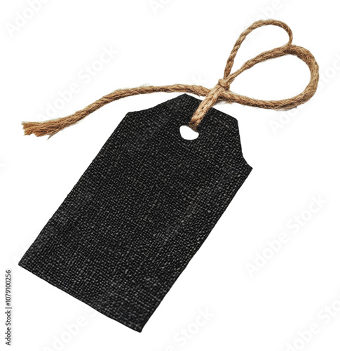 PNG Blank black tag with twine for labeling items photo