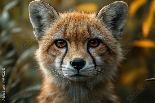 Cute Fox with Sharp Orange Eyes Focused on the Camera