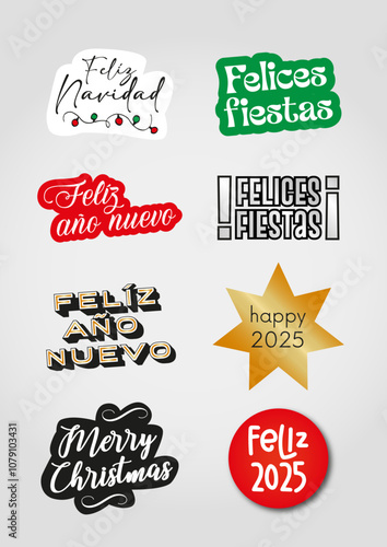 Recursos gráficos carteles de Felices Fiestas, feliz navidad, feliz año, feliz 2025