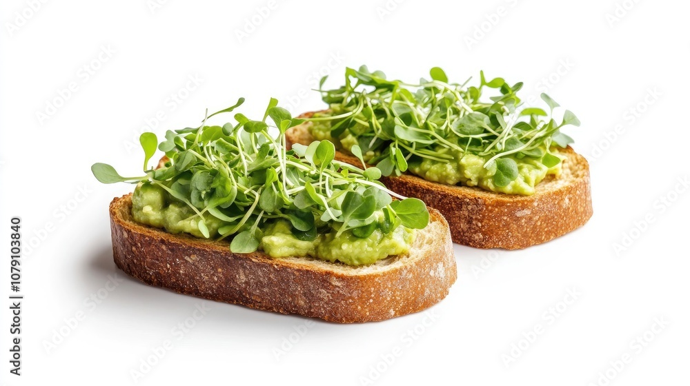 avocado toast with microgreens, healthy breakfast dish, elegant plating, crisp presentation, isolated on white background avocado toast with microgreens, healthy breakfast dish, elegant plating, crisp presentation, isolated on white background