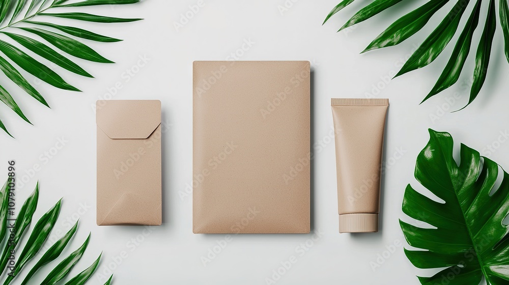Mockup of sustainable paper packaging for a skincare line, with clean design Mockup of sustainable paper packaging for a skincare line, with clean design