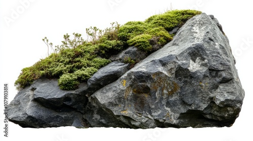 Green moss on stone, isolated on white background 