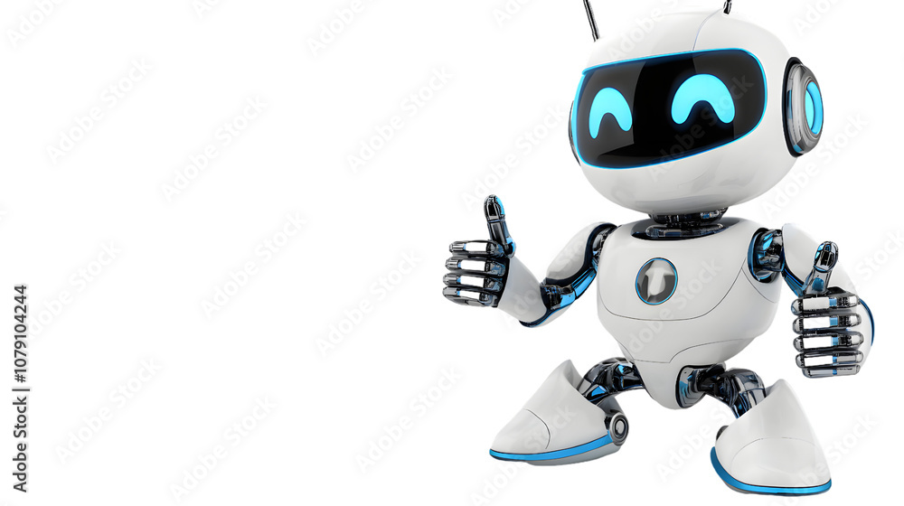 Friendly robot giving thumbs up isolated on transparent background Friendly robot giving thumbs up isolated on transparent background
