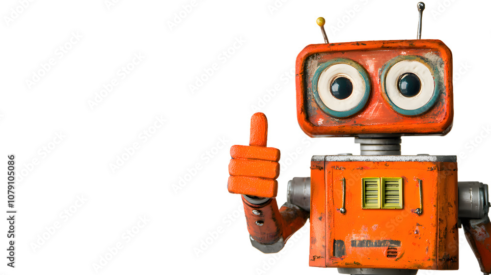 Fototapeta premium Friendly robot giving thumbs up isolated on transparent background