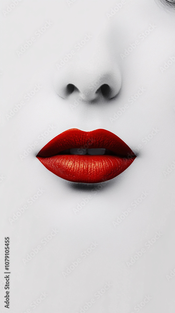 Minimalist Red Lips Close-Up on White Background, Emphasizing Bold Color and Elegant Aesthetic for Beauty and Fashion Themes Minimalist Red Lips Close-Up on White Background, Emphasizing Bold Color and Elegant Aesthetic for Beauty and Fashion Themes