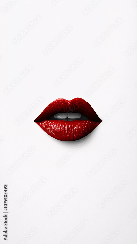 Minimalist Red Lips Close-Up on White Background, Emphasizing Bold Color and Elegant Aesthetic for Beauty and Fashion Themes Minimalist Red Lips Close-Up on White Background, Emphasizing Bold Color and Elegant Aesthetic for Beauty and Fashion Themes
