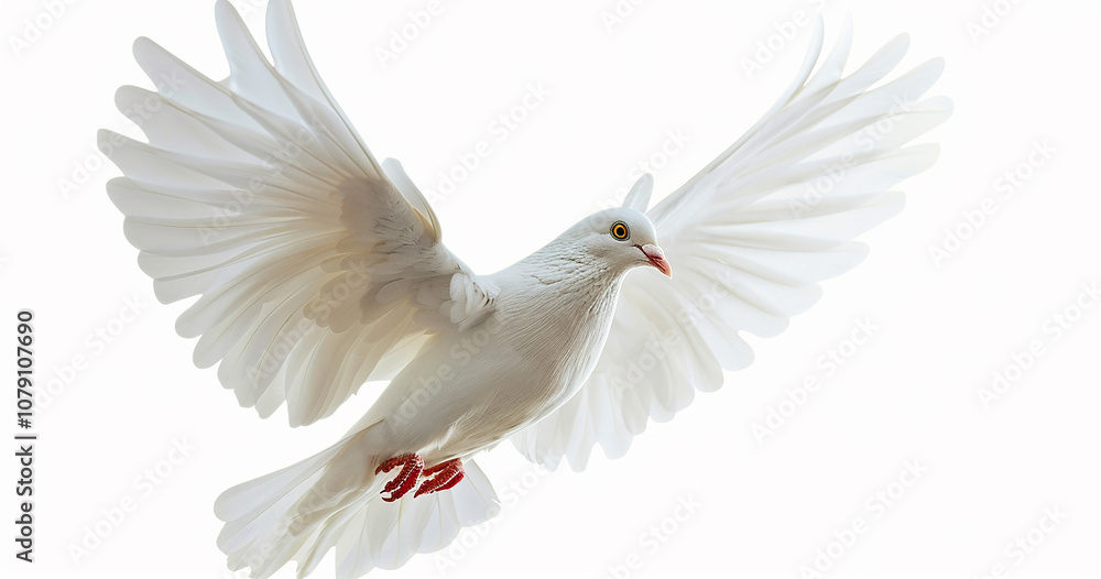 White dove flying in the air, isolated on white background with clipping path. White dove flying in the air, isolated on white background with clipping path.
