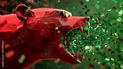 Explosive Stock Market Surge - 3D Render Illustration of Bear Market Reversal with Green Confetti Swirling Outward