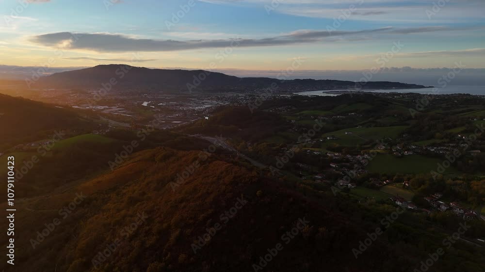 Aerial view from the Bidasoa-Txingudi bay with the towns of Irun, Hondarribia, Hendaia, Urruña and Biriatu at the Basque Country. Aerial view from the Bidasoa-Txingudi bay with the towns of Irun, Hondarribia, Hendaia, Urruña and Biriatu at the Basque Country.