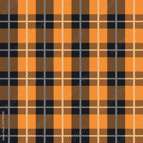 Black and orange Scotland textile seamless pattern. Fabric texture check tartan plaid. Abstract geometric background for cloth, fabric. Monochrome graphic repeating design.Modern squared ornament