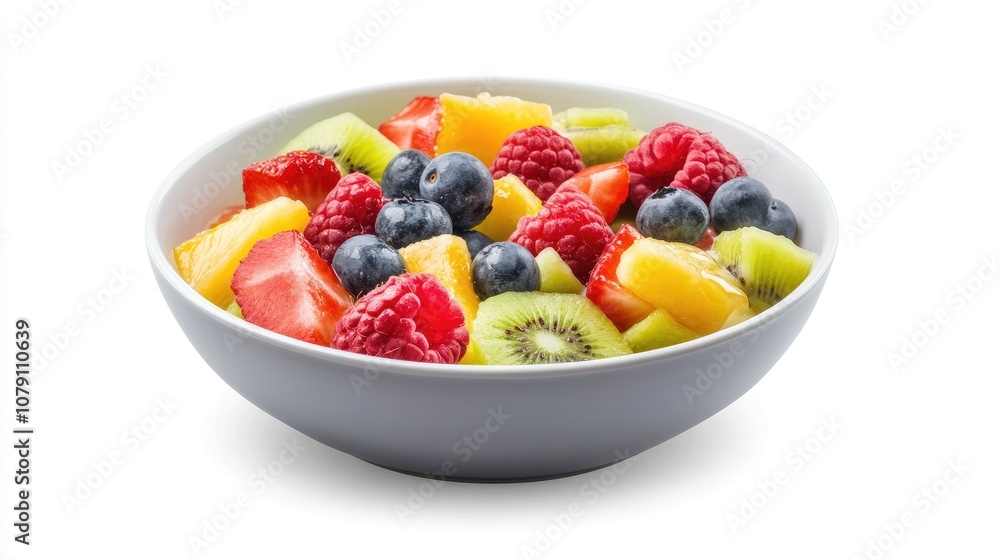 Greek yogurt bowl, fresh fruits and honey, vibrant breakfast option, contemporary style, isolated on white background