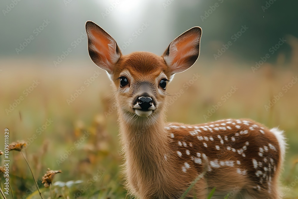 Fawn Deer Looking Attentively with Big Brown Eyes Fawn Deer Looking Attentively with Big Brown Eyes