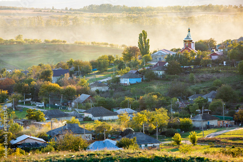 Beautiful landscape from the country in the Republic of Moldova. Green nature in Europe. Rural ecological tourism.