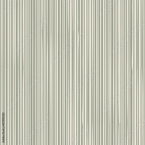 Neutral linen stripes vector seamless pattern background. Irregular glitch stripe with organic vertical lines. Beige ecru backdrop. Dense pinstripe seersucker textural repeat. Abstract geometric