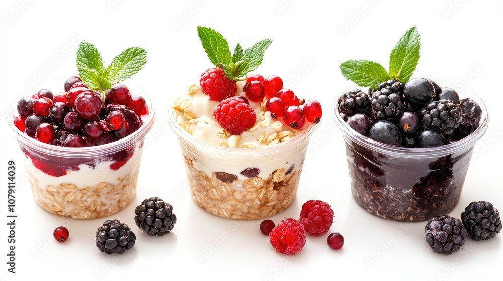 overnight oats with berries, simple and stylish, modern breakfast concept, isolated on white background overnight oats with berries, simple and stylish, modern breakfast concept, isolated on white background