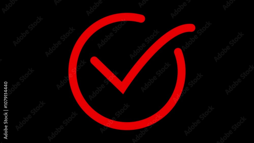 Red Check mark animation icon. Correct, success sign, Approved tick mark icon animation on black background. Red Check mark animation icon. Correct, success sign, Approved tick mark icon animation on black background.