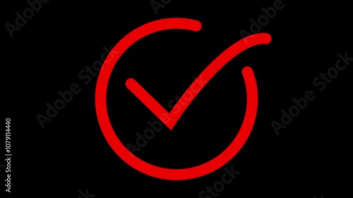 Red Check mark animation icon. Correct, success sign,  Approved tick mark icon animation on black background. 