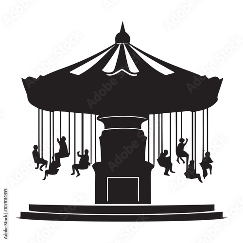 Carnival ride silhouette vector liner art  black color design set and solid white background 