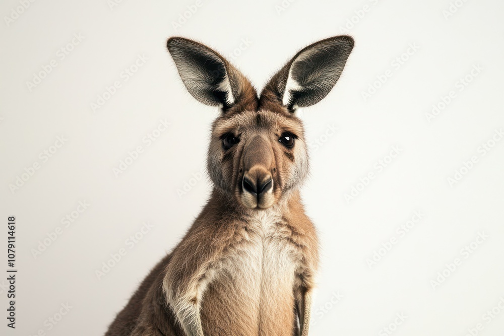 Male kangaroo standing against a clean white backdrop Male kangaroo standing against a clean white backdrop