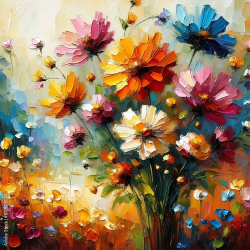 modern colorful wild flowers 
, oil painting