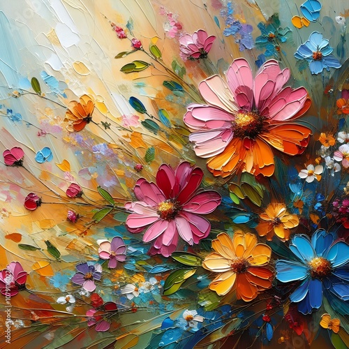 modern colorful wild flowers 
, oil painting