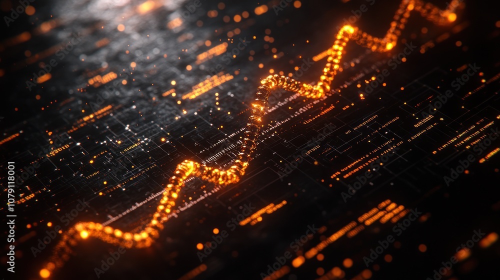 Abstract digital orange glowing line chart on dark background. Abstract digital orange glowing line chart on dark background.