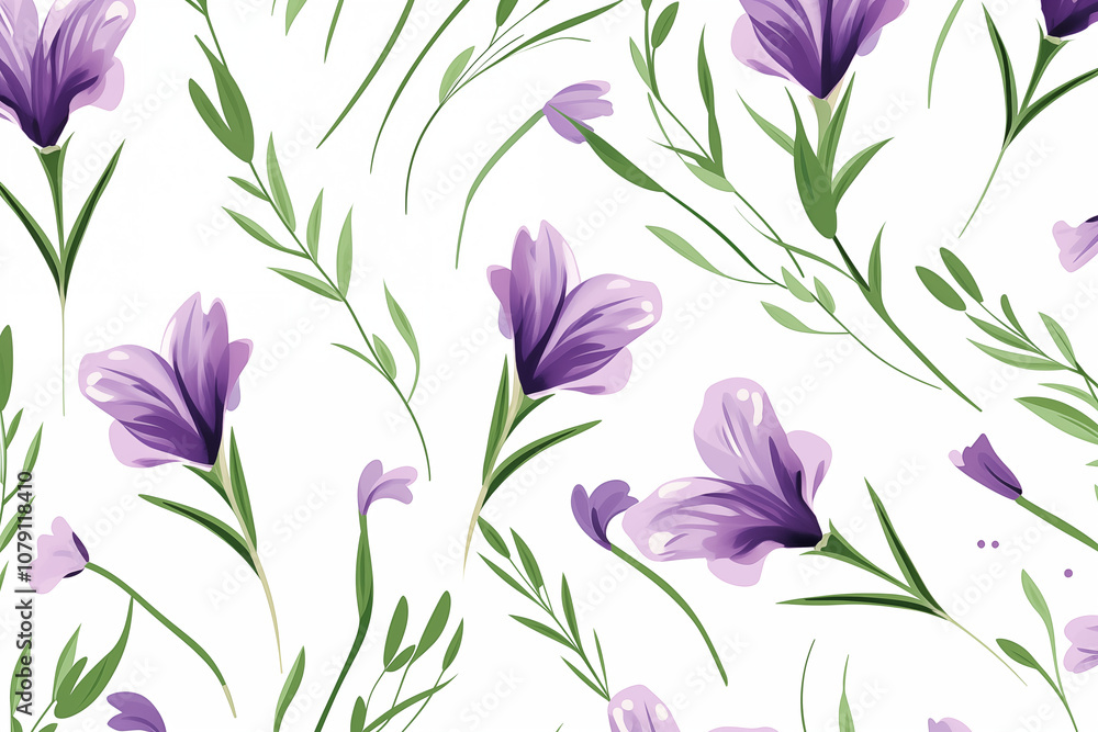 A vector floral pattern in a doodle style, featuring iris flowers across a white background A vector floral pattern in a doodle style, featuring iris flowers across a white background